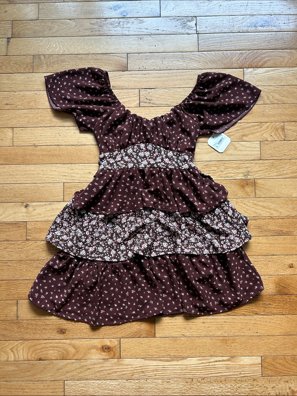 Altar'd State Girls' Brown Floral Tiered Dress